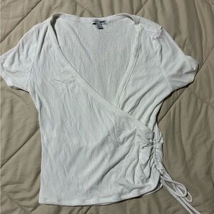 Fashion Nova Ribbed White Wrap Blouse